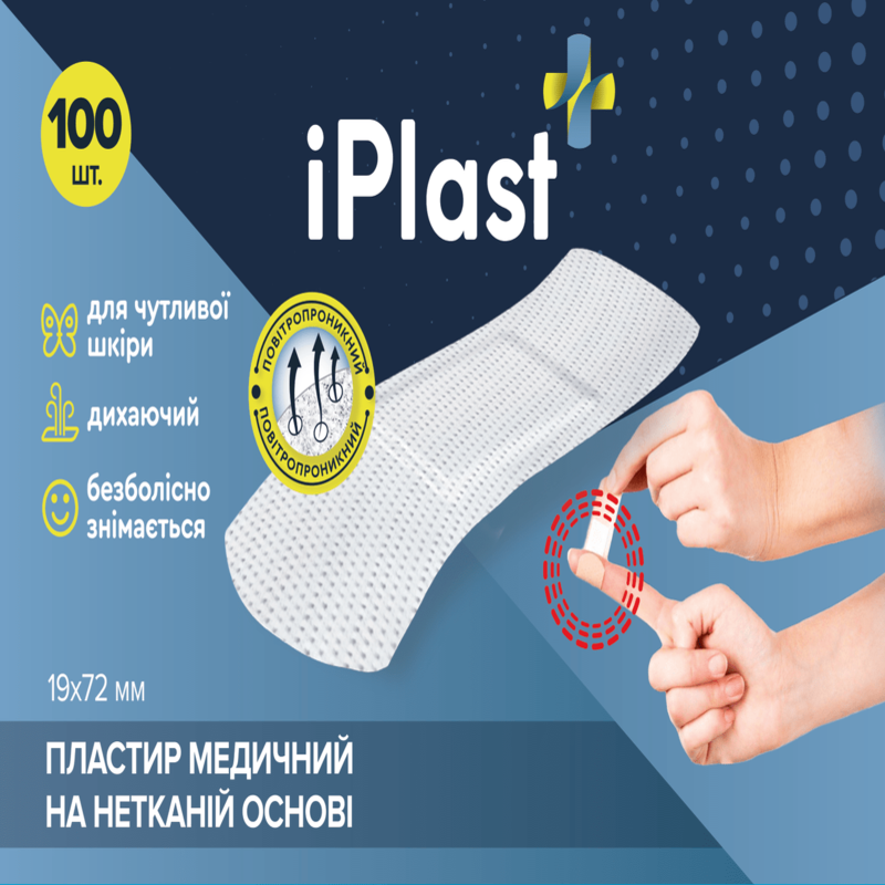 Пластир iPlast медичний неткан.осн. 19 х 72 мм, 100 шт